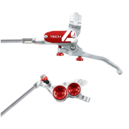 Brzda HOPE Tech 4 V4, opletená hadička, stříbrná-červená, left