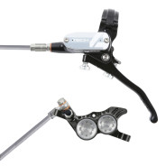 Brzda HOPE Tech 4 V4, opletená hadička, černá-stříbrná, levá