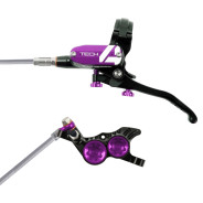 Brzda HOPE Tech 4 V4, opletená hadička, černá-fialová, levá