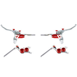 Sada brzd HOPE Tech 4 V4 | opletená hadička | stříbrná-červená