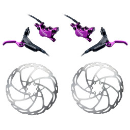 Set of brakes HAYES Dominion A4 | black-purple | LE + Brake discs D-Series (203mm+203mm)