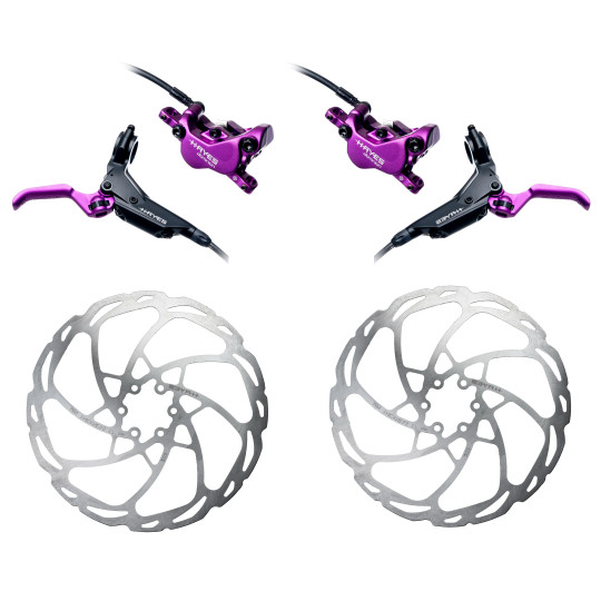 Set of brakes HAYES Dominion A4 | black-purple | LE + Brake discs D-Series (203mm+203mm)