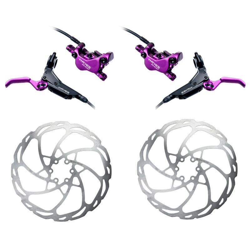 Set of brakes HAYES Dominion A4 | black-purple | LE + Brake discs D-Series (203mm+203mm)
